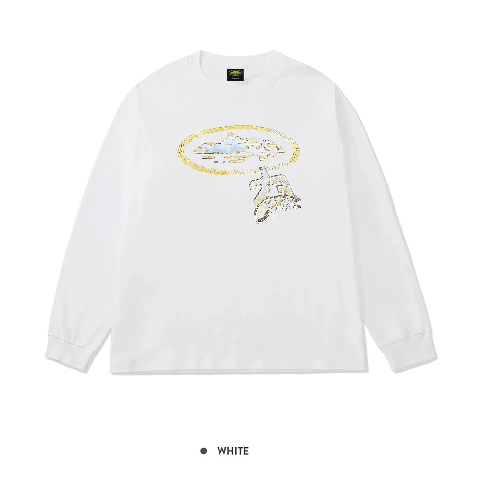 Corteiz Alcatraz Gold Chain Pendant Long Sleeve White