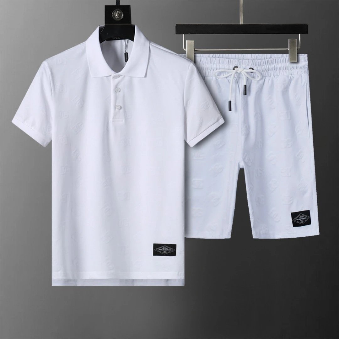 Dolce and Gabbana DG Monogram Polo Shirt and Shorts Set White