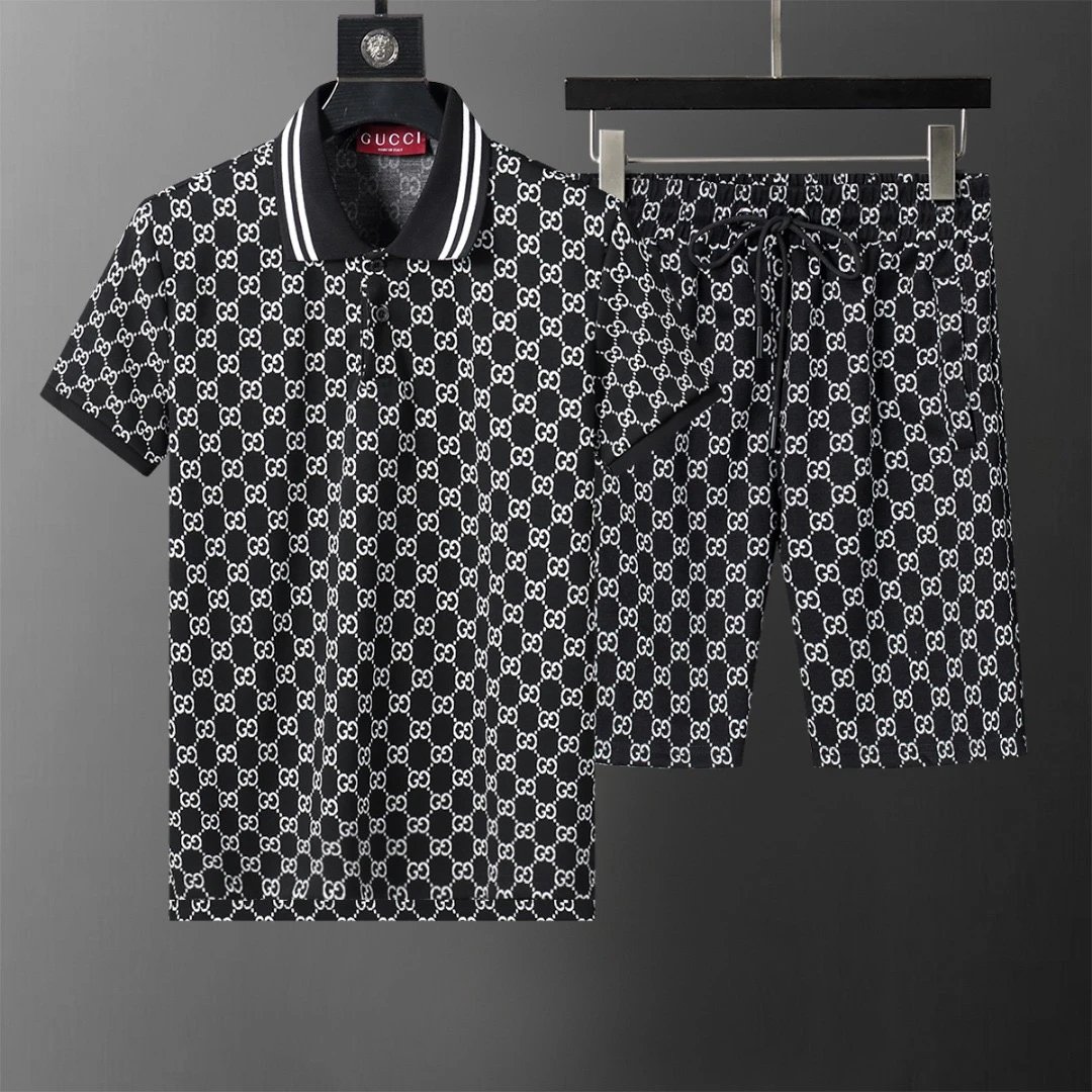 Gucci GG Monogram Polo Shirt and Shorts Set Black