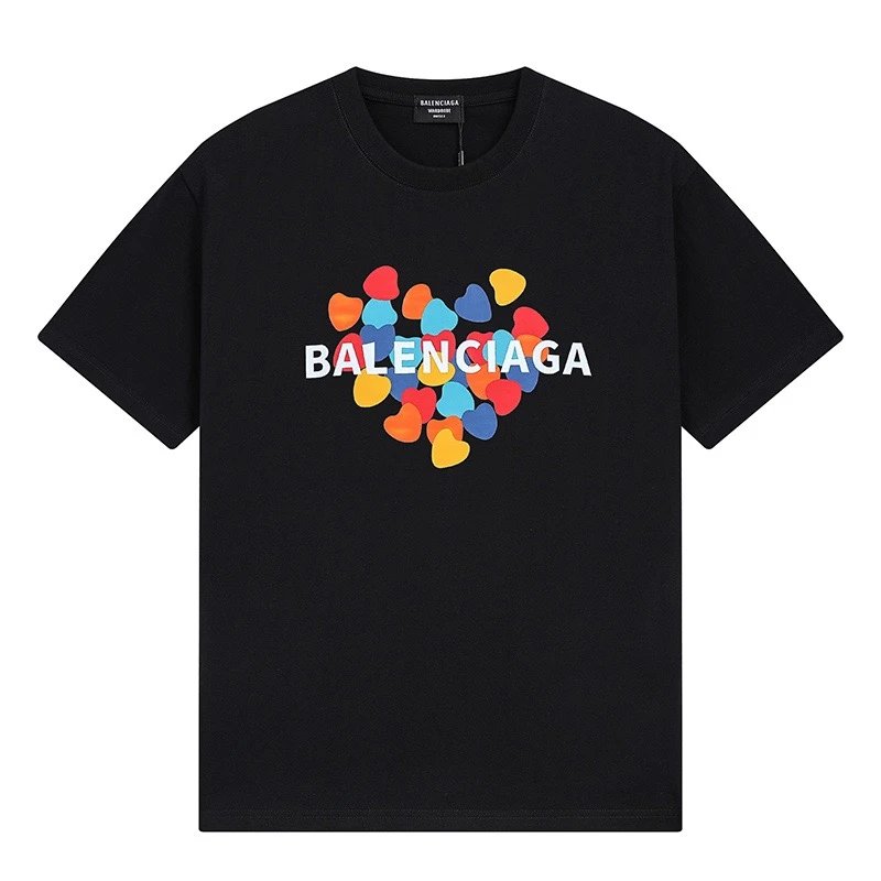 Balenciaga Colorful Hearts Graphic Tee Black
