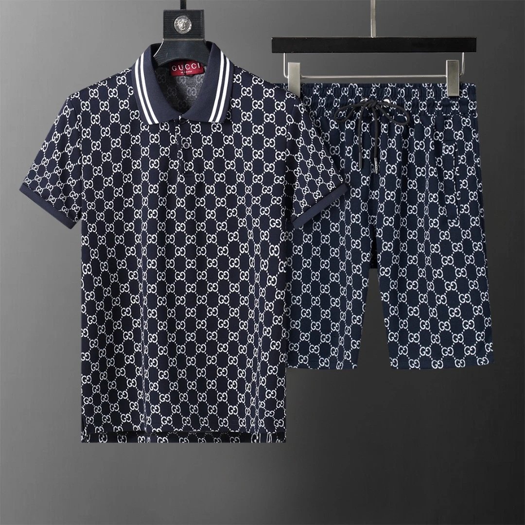 Gucci GG Monogram Polo Shirt and Shorts Set Navy