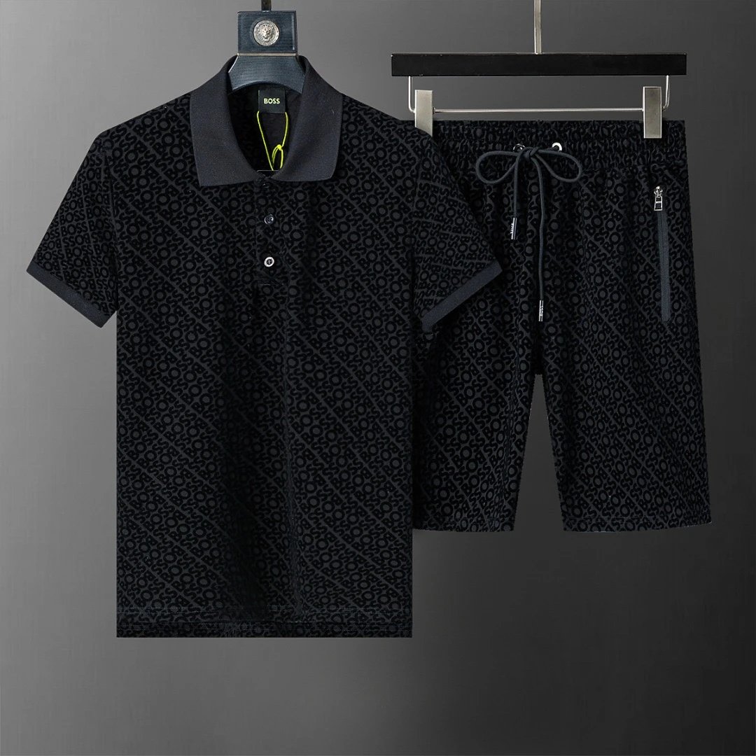 Hugo Boss Monogram Polo Shirt and Shorts Set Black