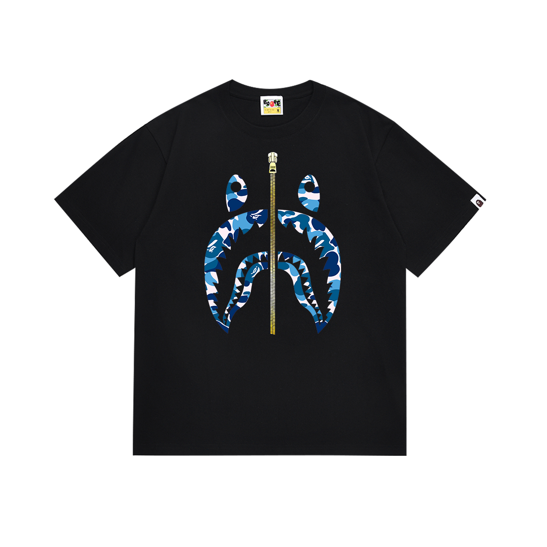 BAPE Shark Zip Face Camo Tee Black Blue Camo