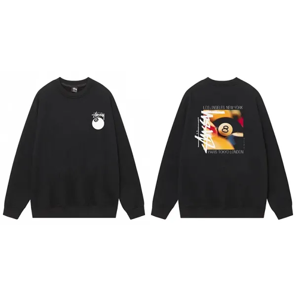 Stussy Billiards Graphic Crewneck Black Sweatshirt Hoodie - 1