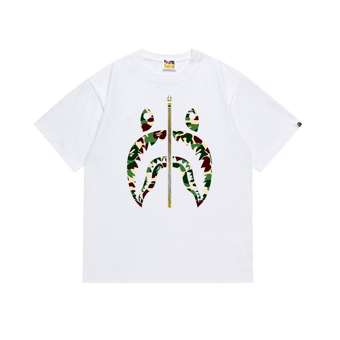 BAPE Shark Zip Face Camo Tee White Green Camo