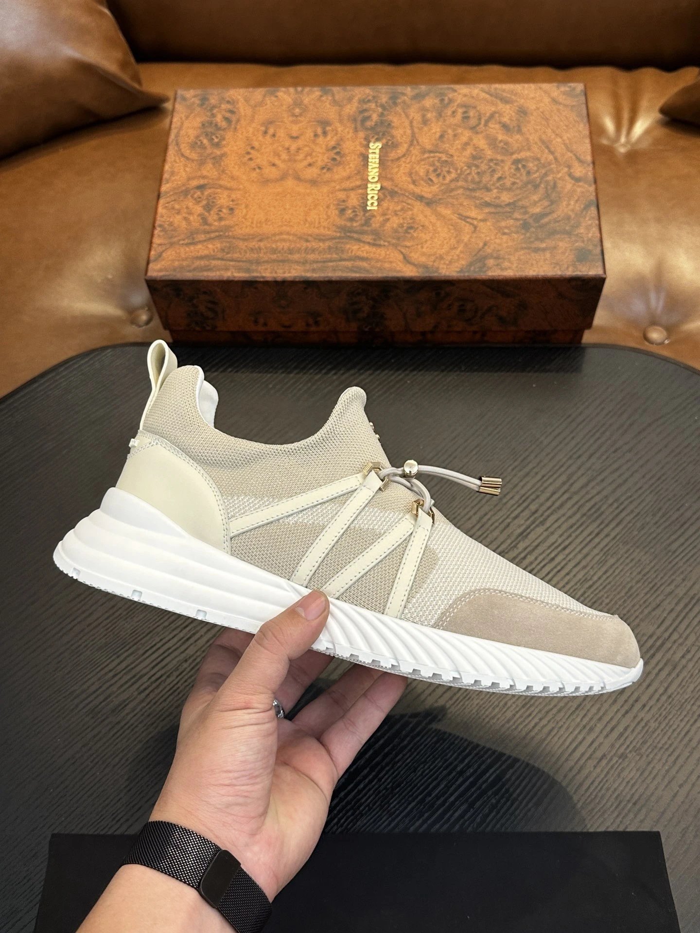 Stefano Ricci Knit Runner Sneaker Beige Cream White