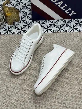 Bally Classic Sneakers White with Burgundy Stripes Sneakers