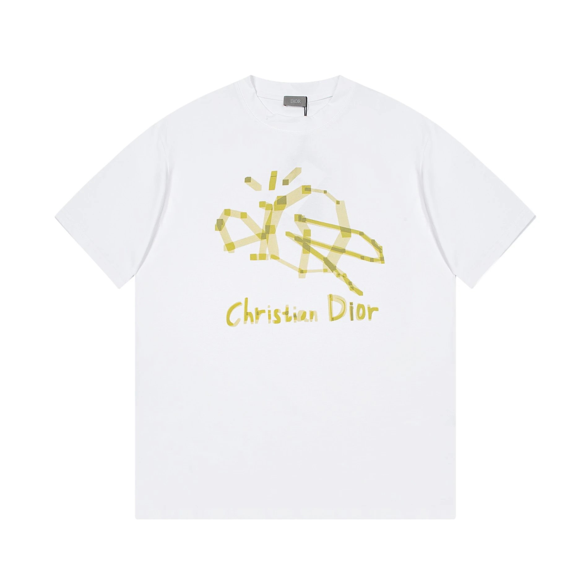 Christian Dior Pixel Bee Graphic Tee White Yellow