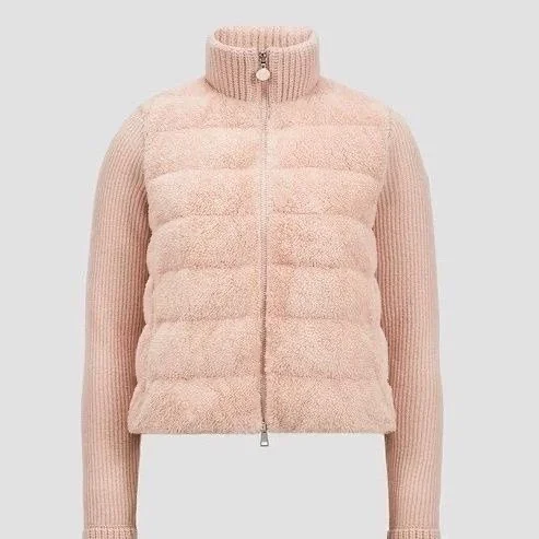 Unbranded Down Jackets Knitted-Sleeve Faux Shearling Puffer Jacket product detail image 3