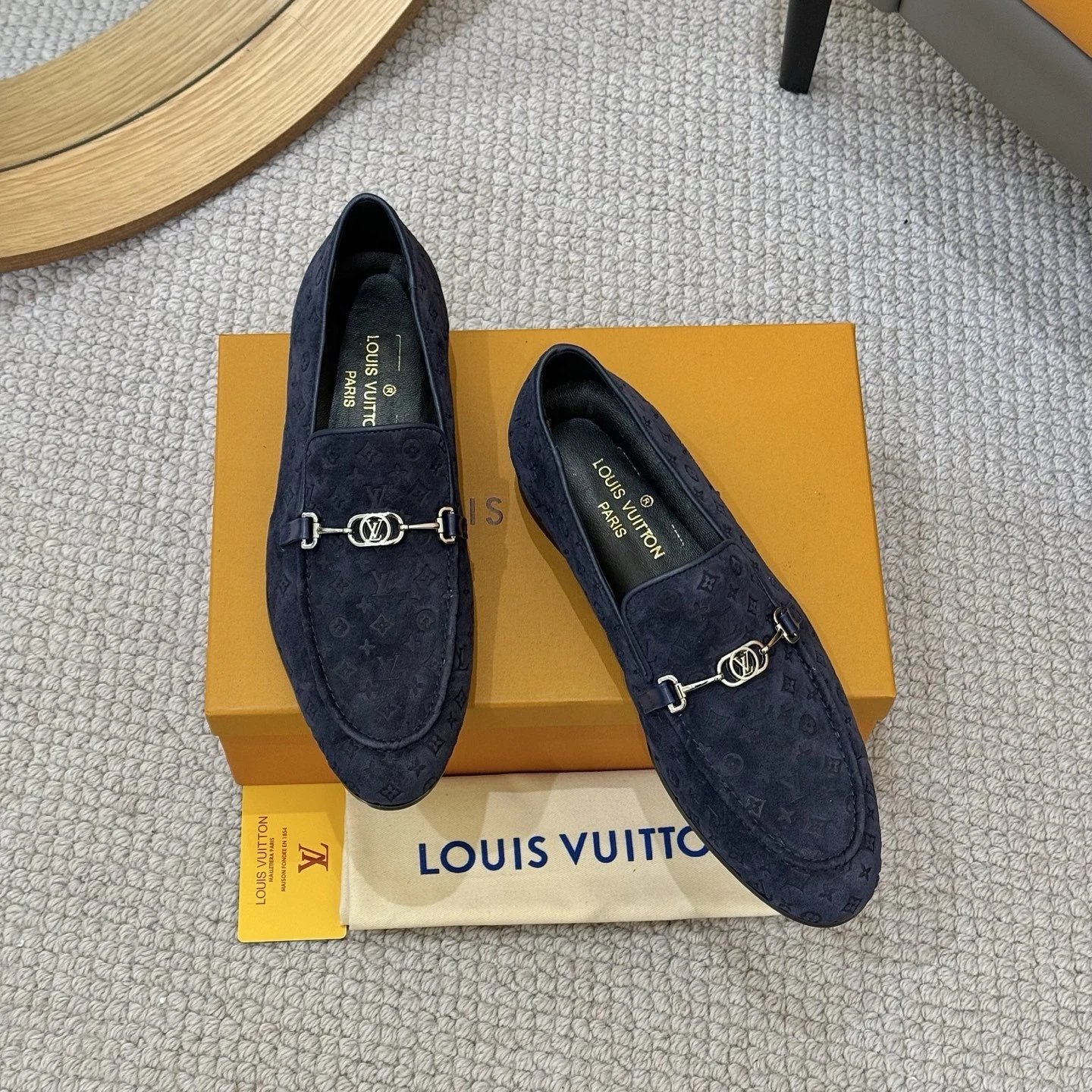 Louis Vuitton Upper Case Loafer Navy Suede Monogram