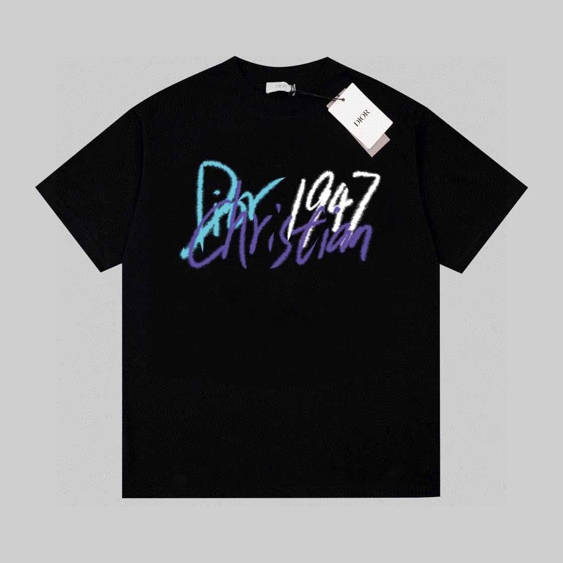 Christian Dior 1947 Graffiti Script Tee Black Blue Purple