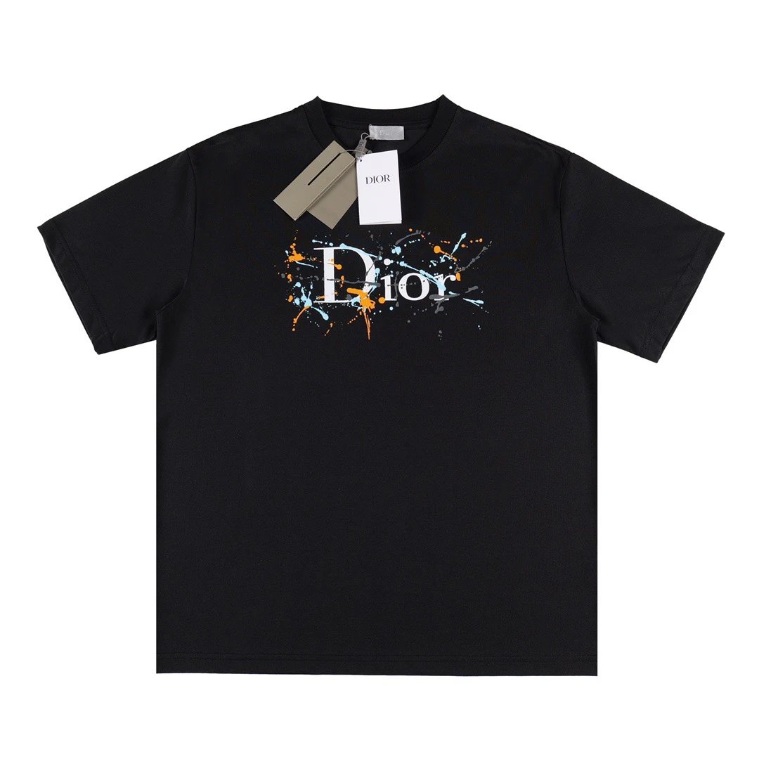 Dior Paint Splatter Logo Tee Black