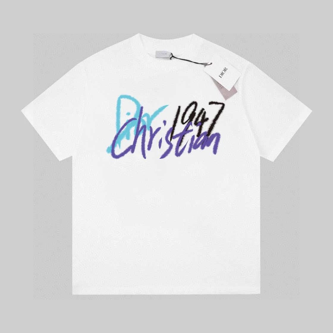 Christian Dior 1947 Graffiti Script Tee White Blue Purple