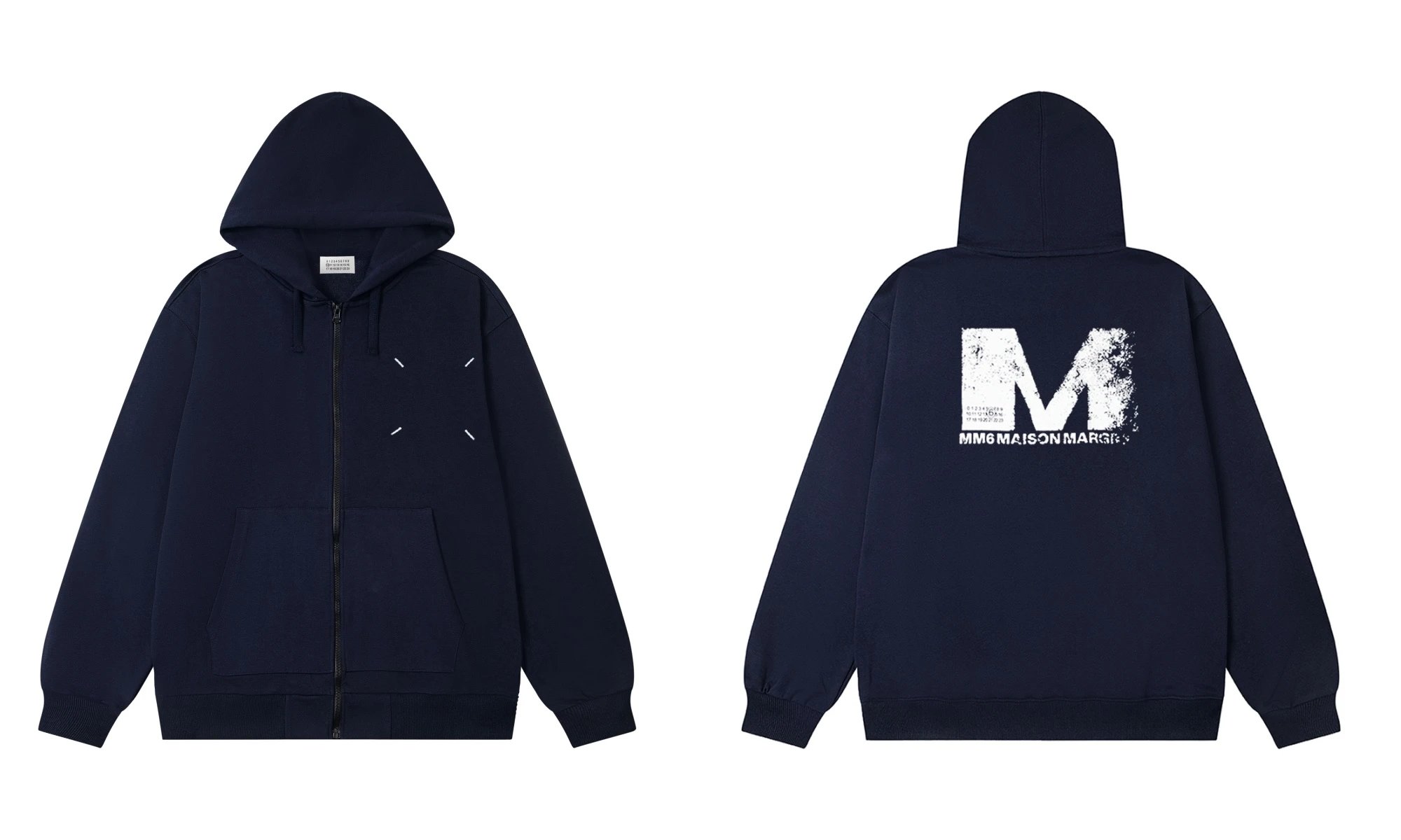 MM6 Maison Margiela Distressed M Logo Zip Hoodie Navy