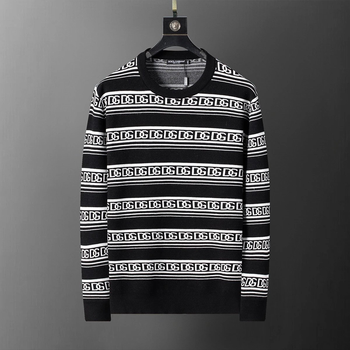 Louis Vuitton Monogram Knit Sweater Charcoal Gray with Light Blue LV and Flower Motifs - 10