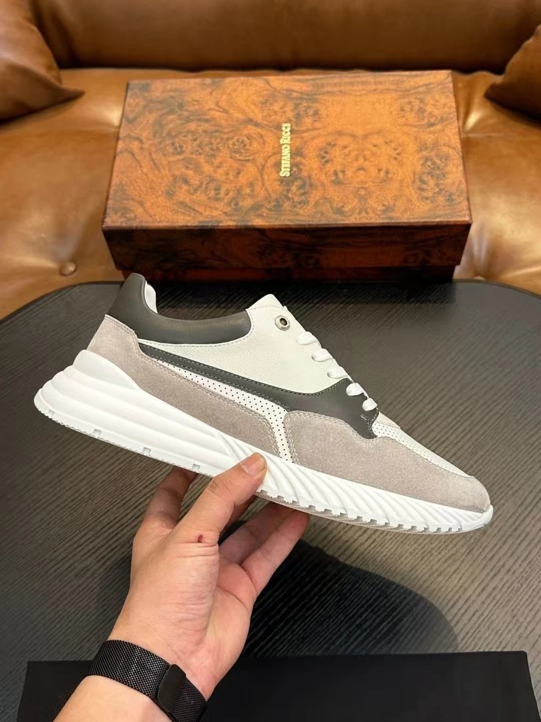 Stefano Ricci Athletic Sneaker Grey Suede White