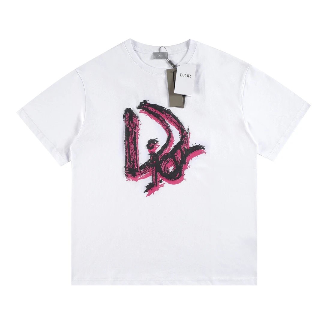 Dior Brushstroke Logo Tee White Pink