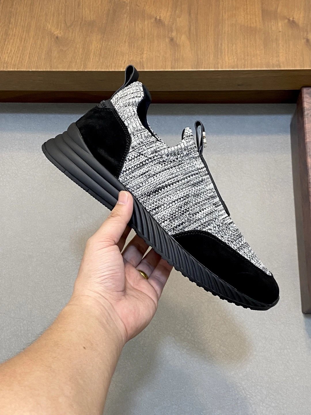 Stefano Ricci Slip On Knit Sneaker Grey Black Sole