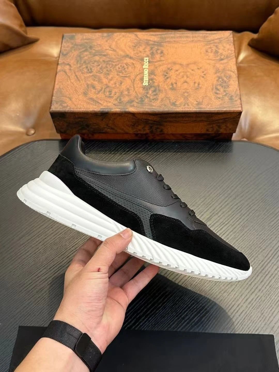 Stefano Ricci Athletic Sneaker Black Suede White