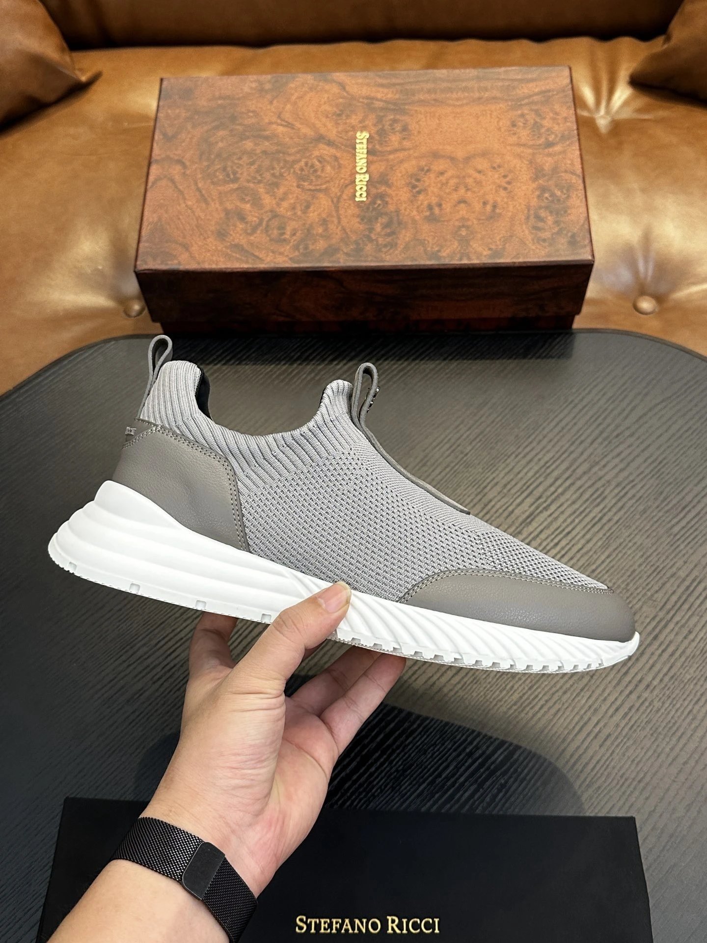 Stefano Ricci Slip On Knit Sneaker Grey White Sole