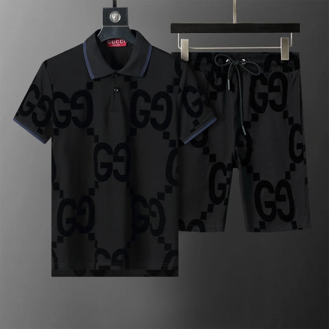 Gucci GG Monogram Polo Shirt and Shorts Set Black