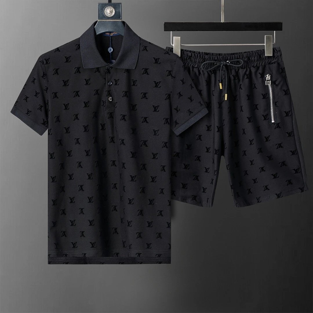 Louis Vuitton LV Monogram Allover Polo Shirt and Shorts Set Black