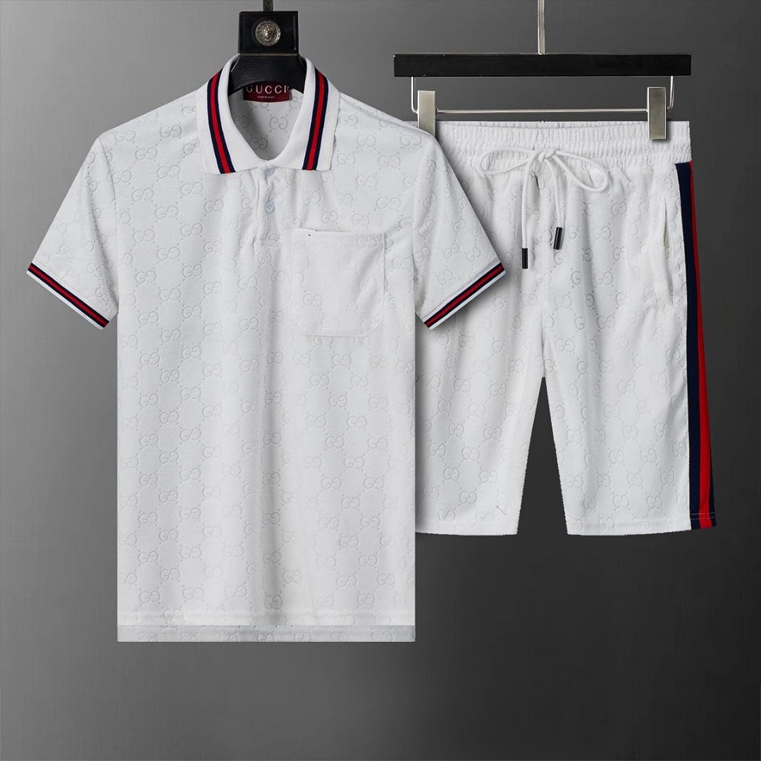 Gucci GG Web Stripe Polo Shirt and Shorts Set White