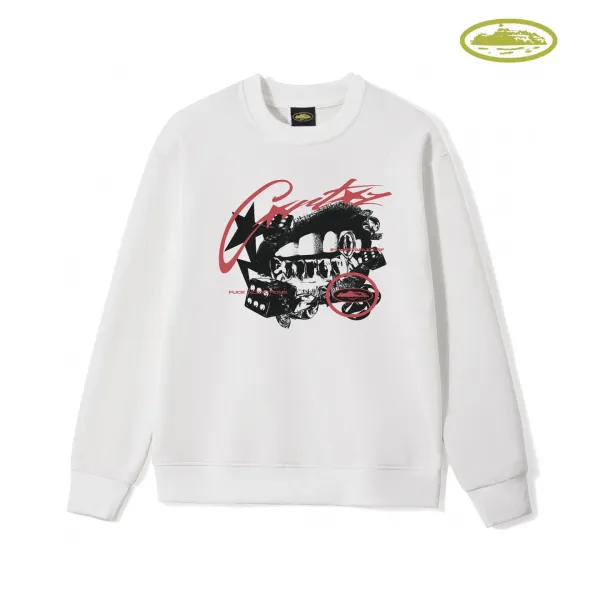 Design Graphic Print Crewneck Sweatshirt White Hoodie - 1