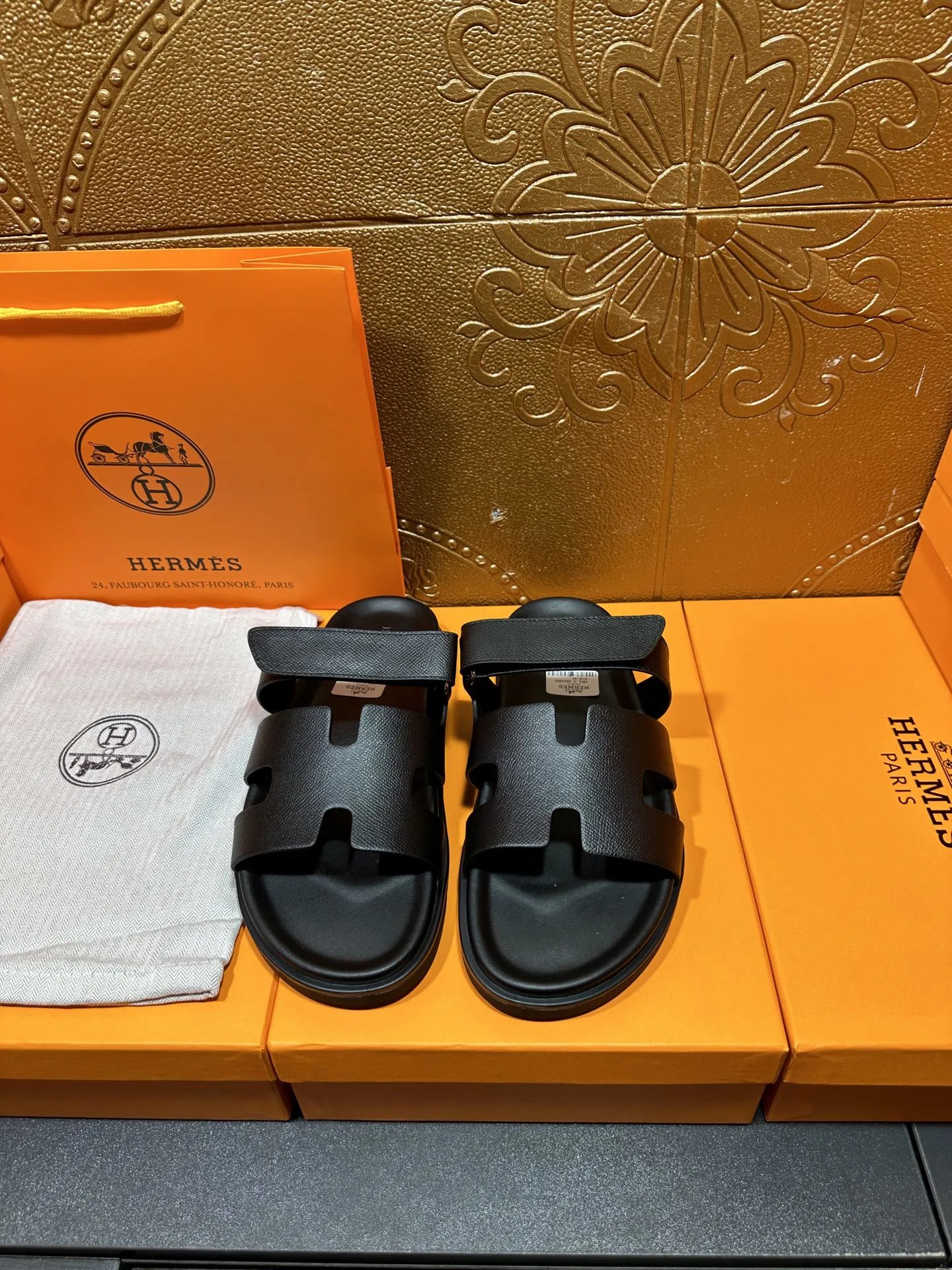 Hermès Oran Sandals Tan Suede and Black Rubber Slippers - 9