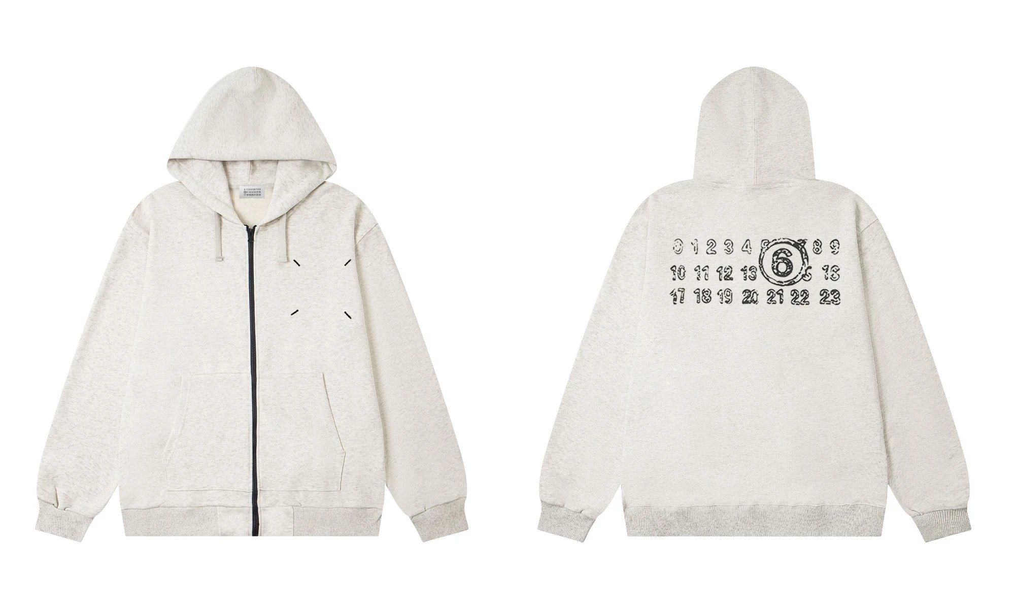 Maison Margiela Numbers Floral Back Zip Hoodie Cream