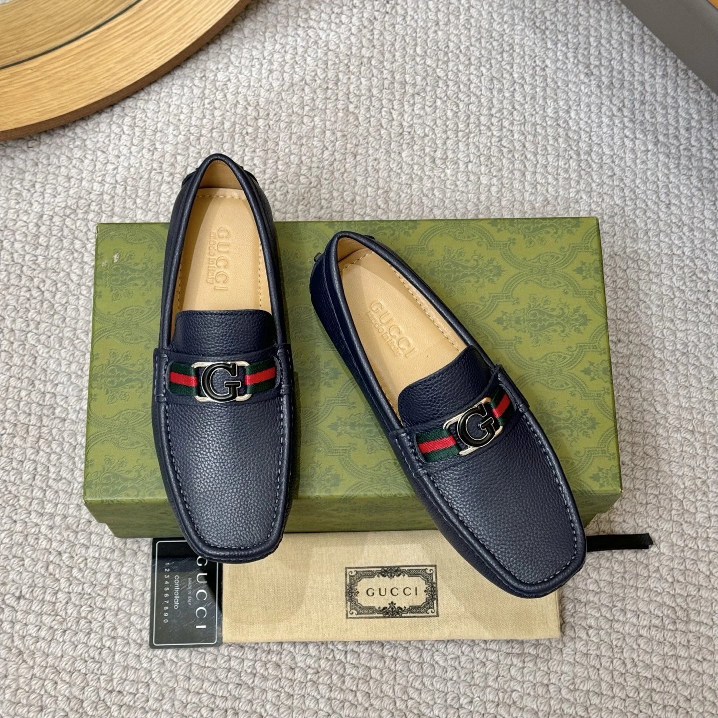 Gucci Horsebit Loafer Navy Blue Leather Shoes - 7