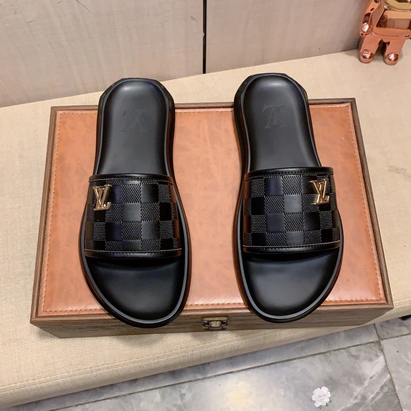 Louis Vuitton Damier Graphite Slide Sandals Black Slippers - 6