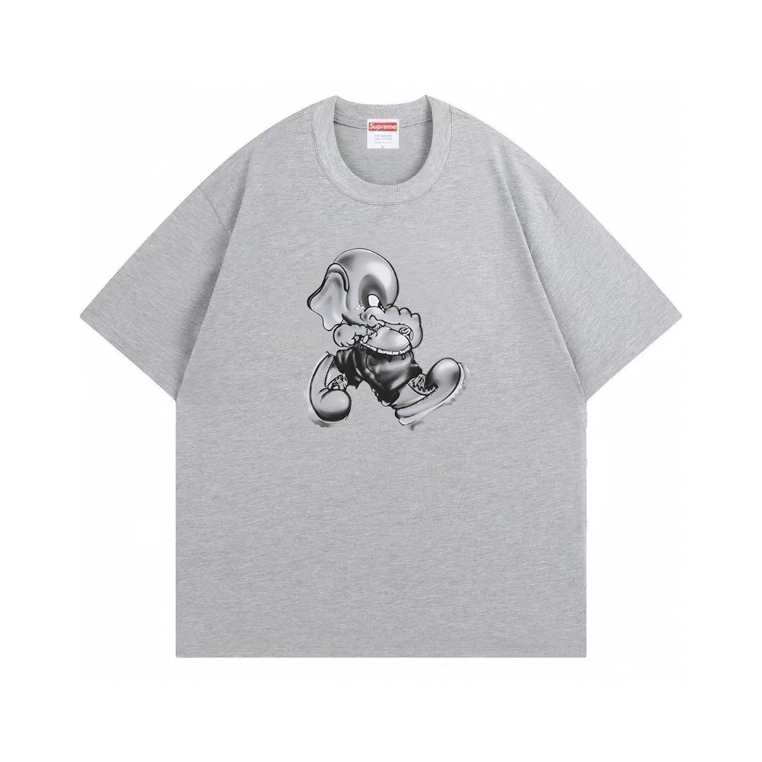 Supreme Running Cartoon Character Graphic Tee Grey