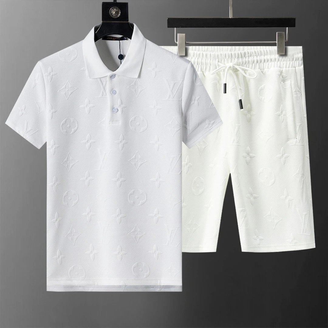 Louis Vuitton LV Monogram Embossed Polo Shirt and Shorts Set White