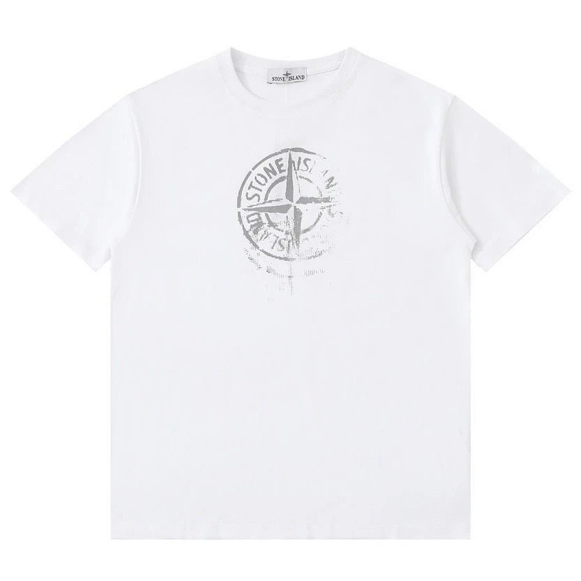 Stone Island Distressed Compass Tee White