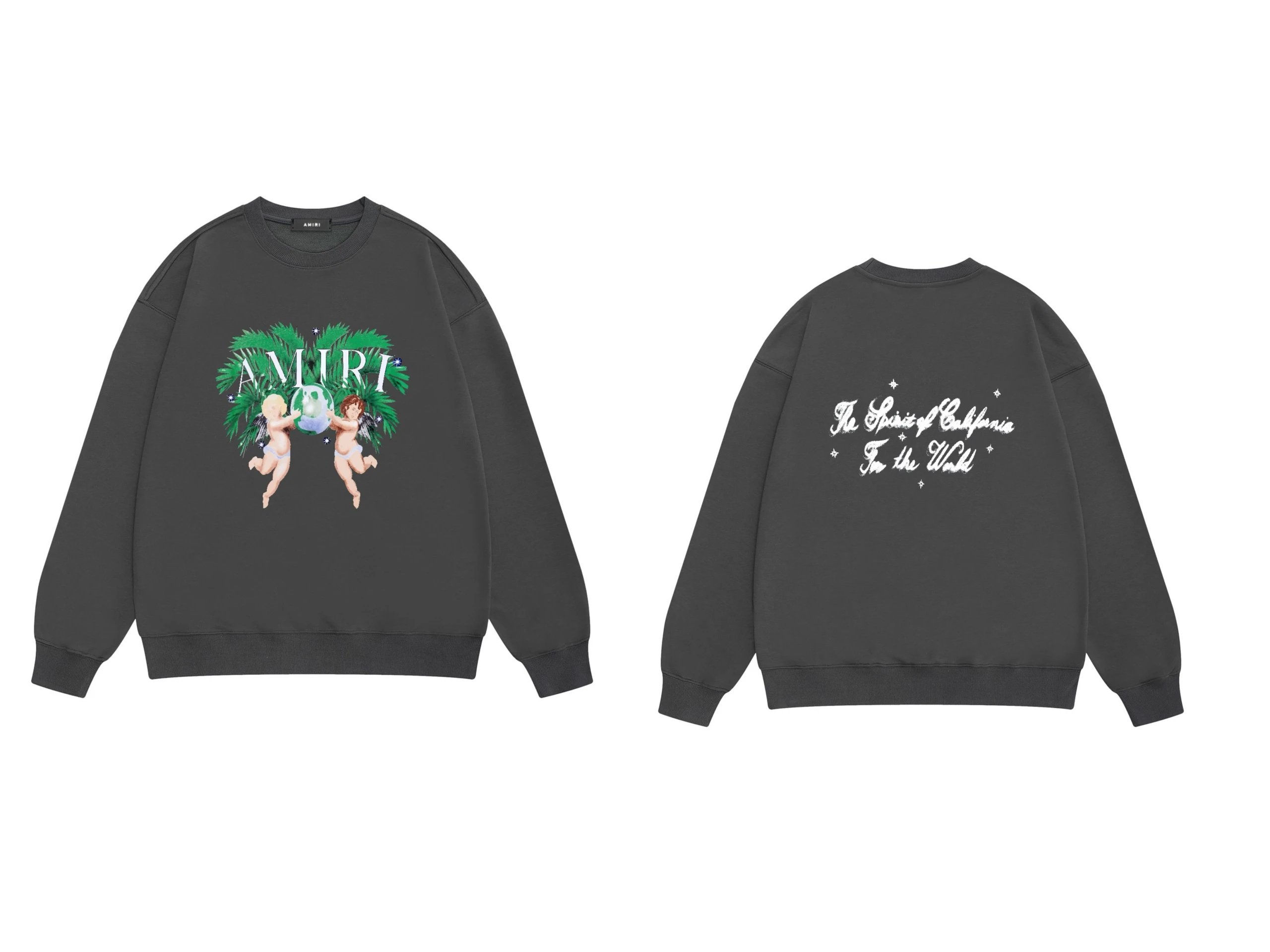 Amiri Dripping Logo Oversized Crewneck Sweatshirt Gray Hoodie - 9