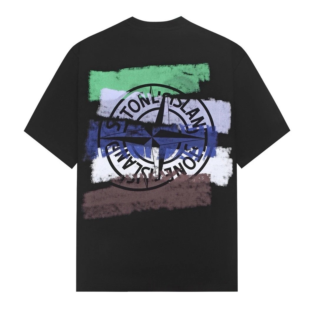 Stone Island Compass Multicolor Brushstroke Back Print Tee Black