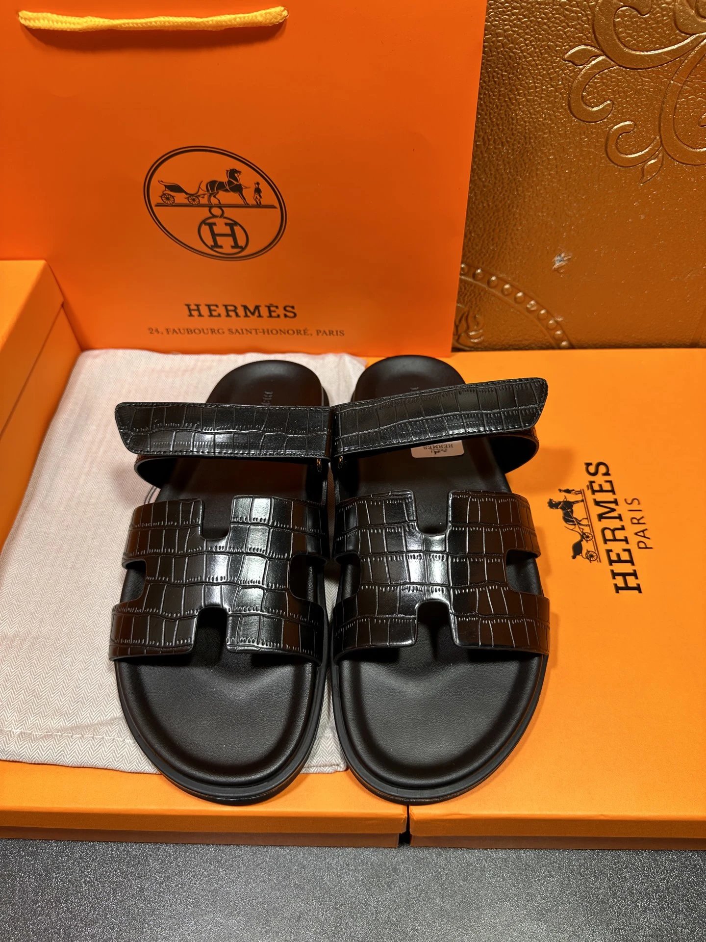 Hermès Oran Sandals Tan Suede and Black Rubber Slippers - 10
