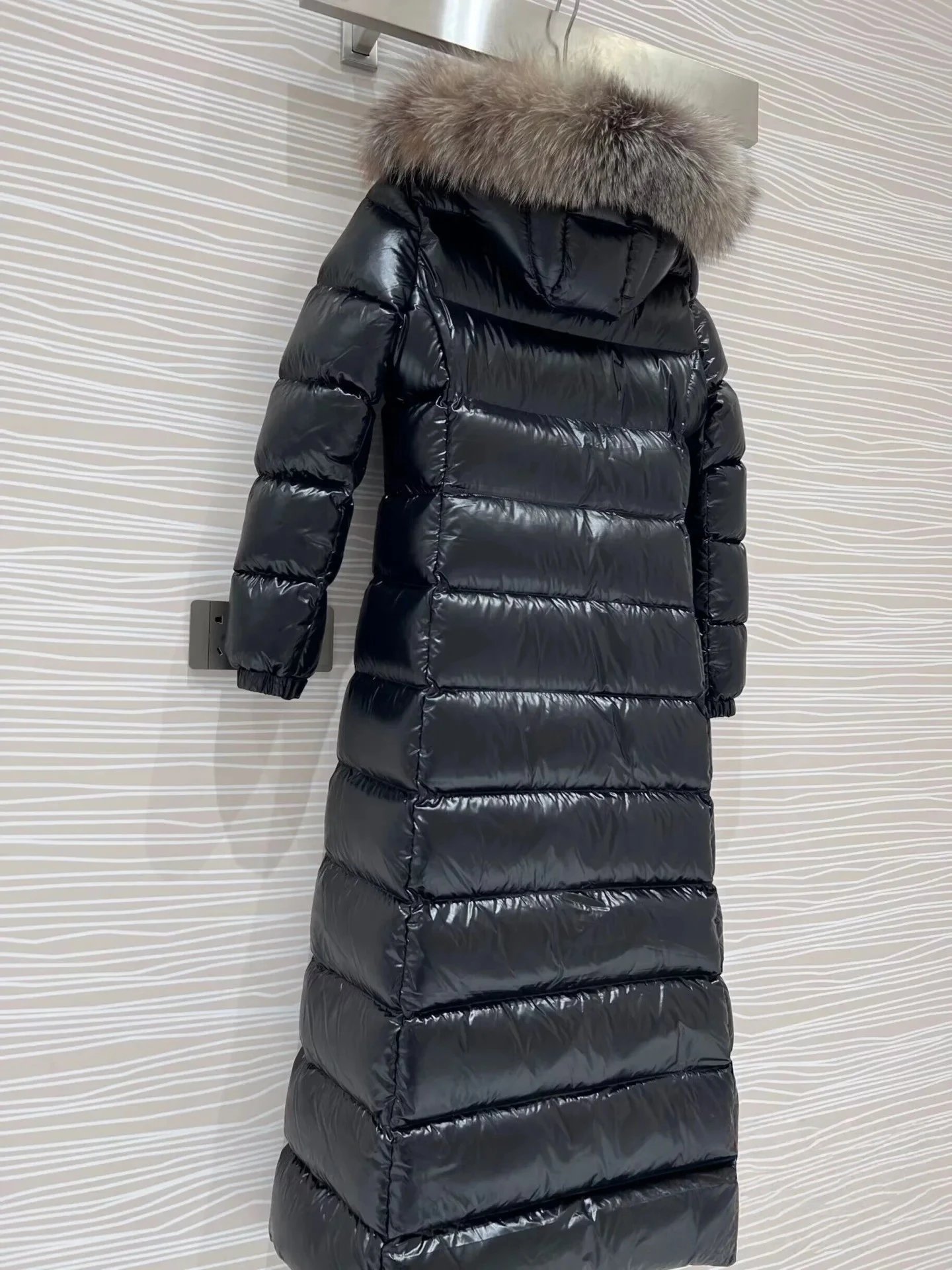 Moncler Maya Long Down Jacket Black with Fur Trim - 7