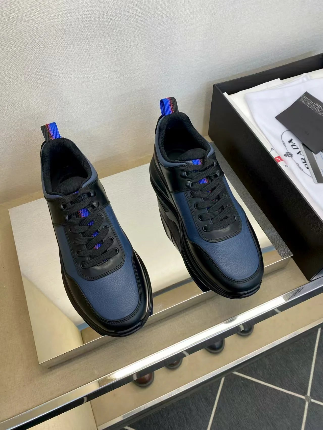 Prada Leather Chunky Runner Sneaker Navy Black