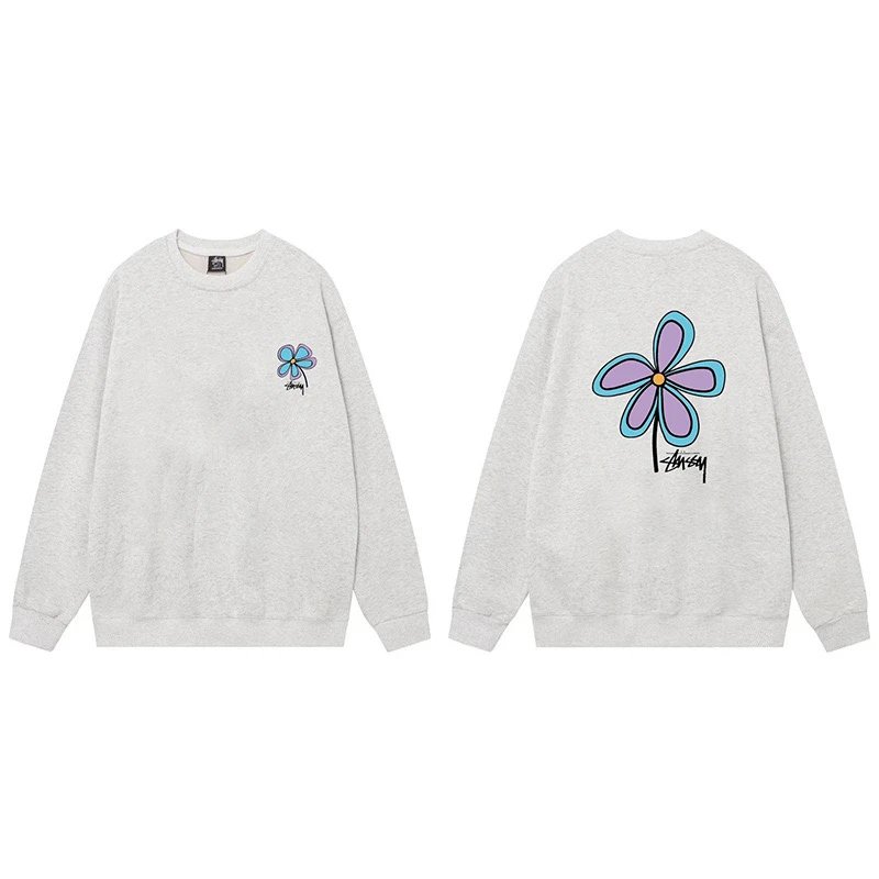 Stussy Flower Crewneck Sweatshirt Grey