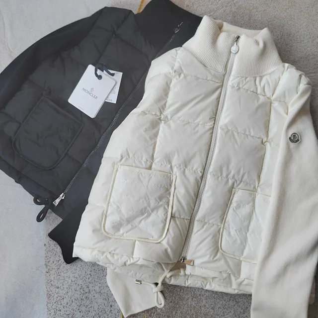 Moncler Down Jackets Quilted knit-sleeve jacket with flap pockets product detail image 3