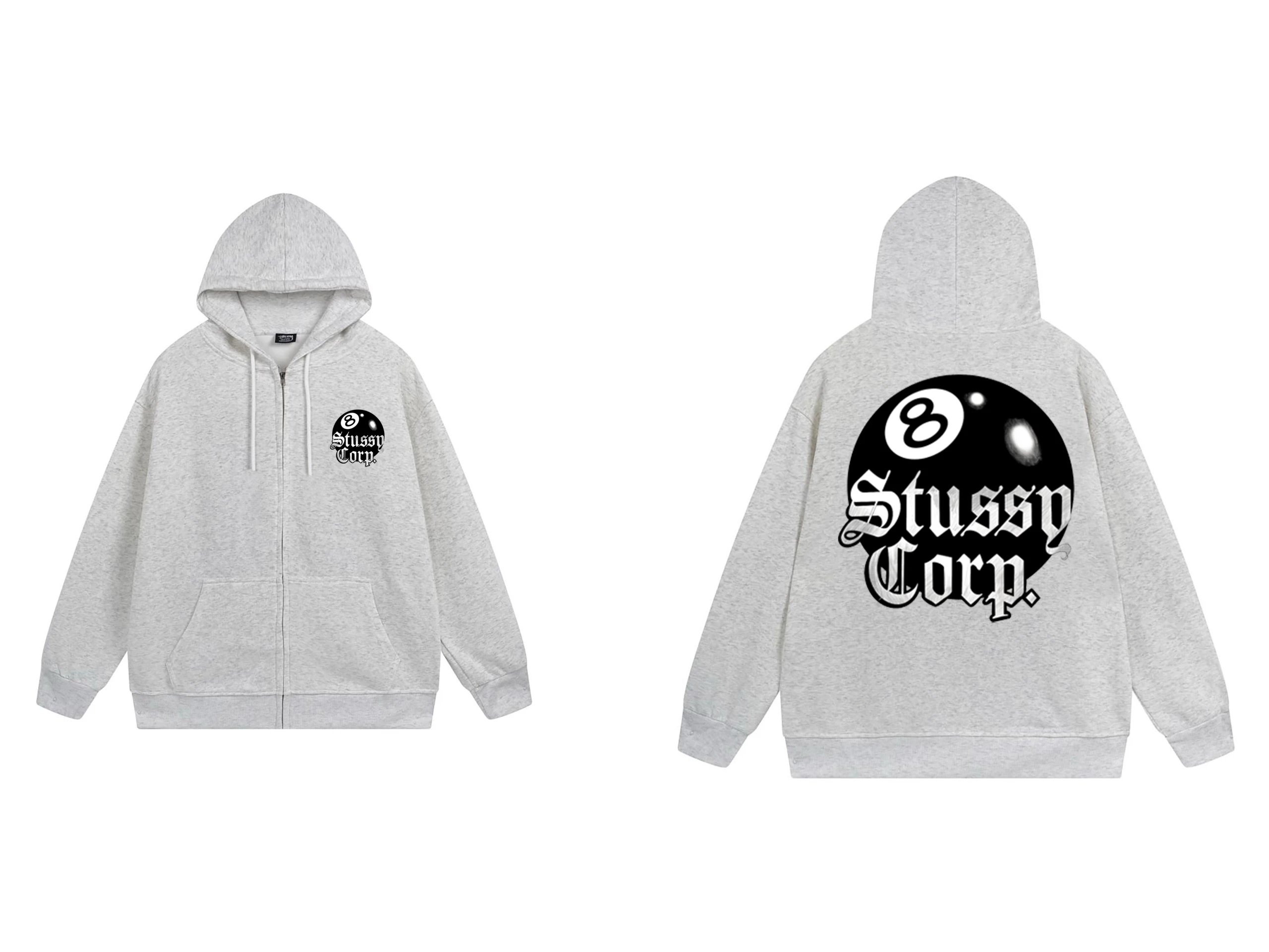 Stussy Arch Logo Zip-Up Hoodie Gray - 4