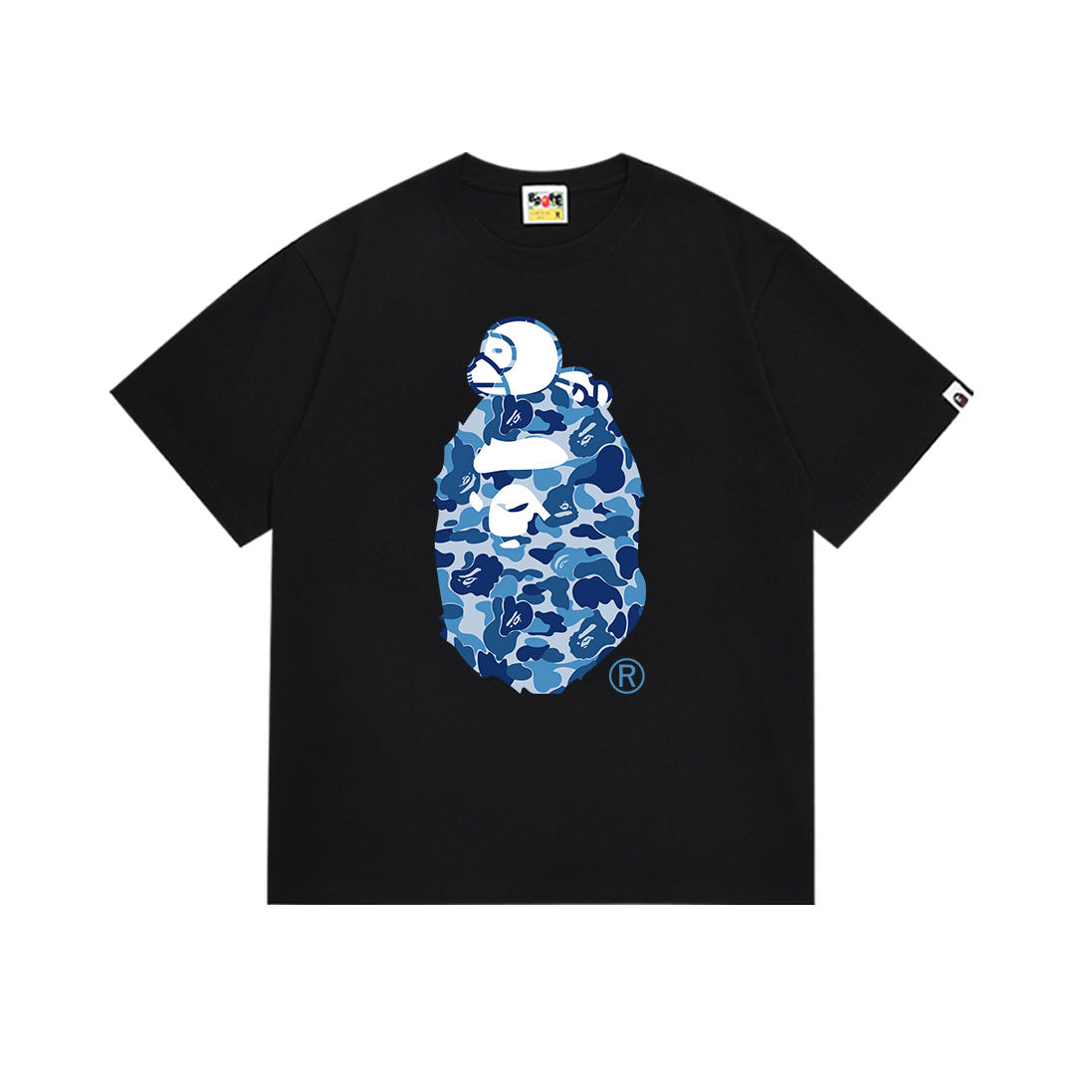 BAPE Blue Camo Ape Head Milo Tee Black