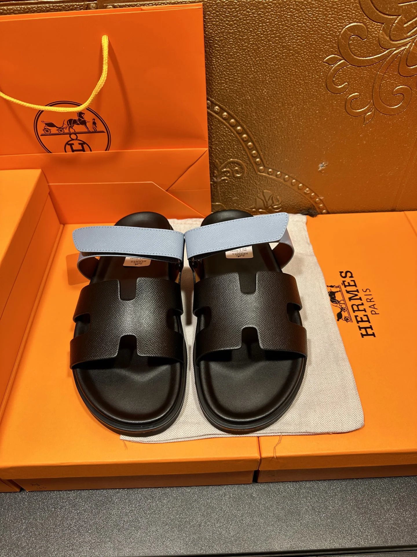 Hermes Slippers Black Blue