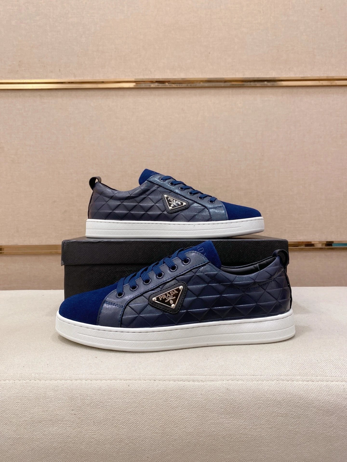 Prada Quilted Low Top Sneaker Navy Blue
