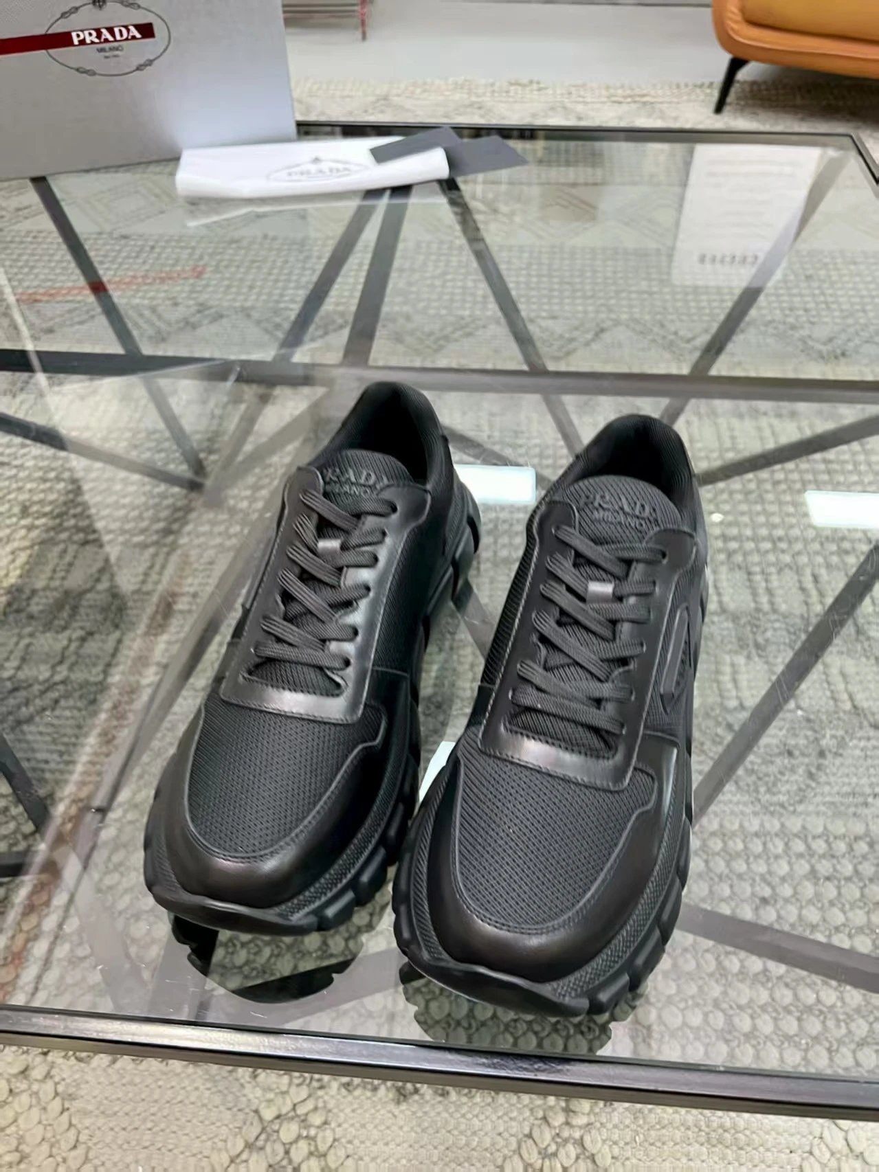 Prada Mesh Leather Chunky Sneaker Black