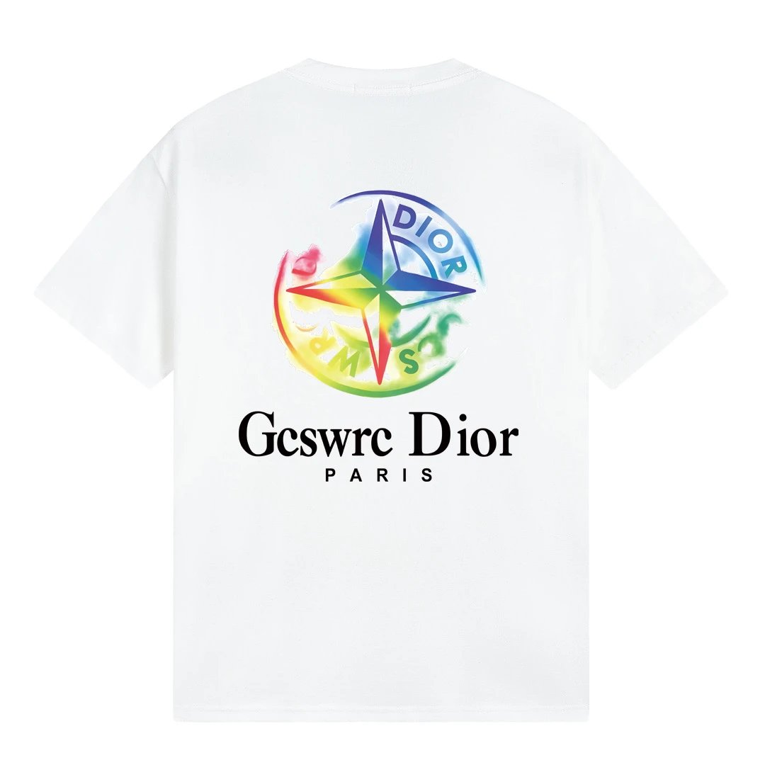 Stone Island x Dior Compass Rainbow Back Print Tee White