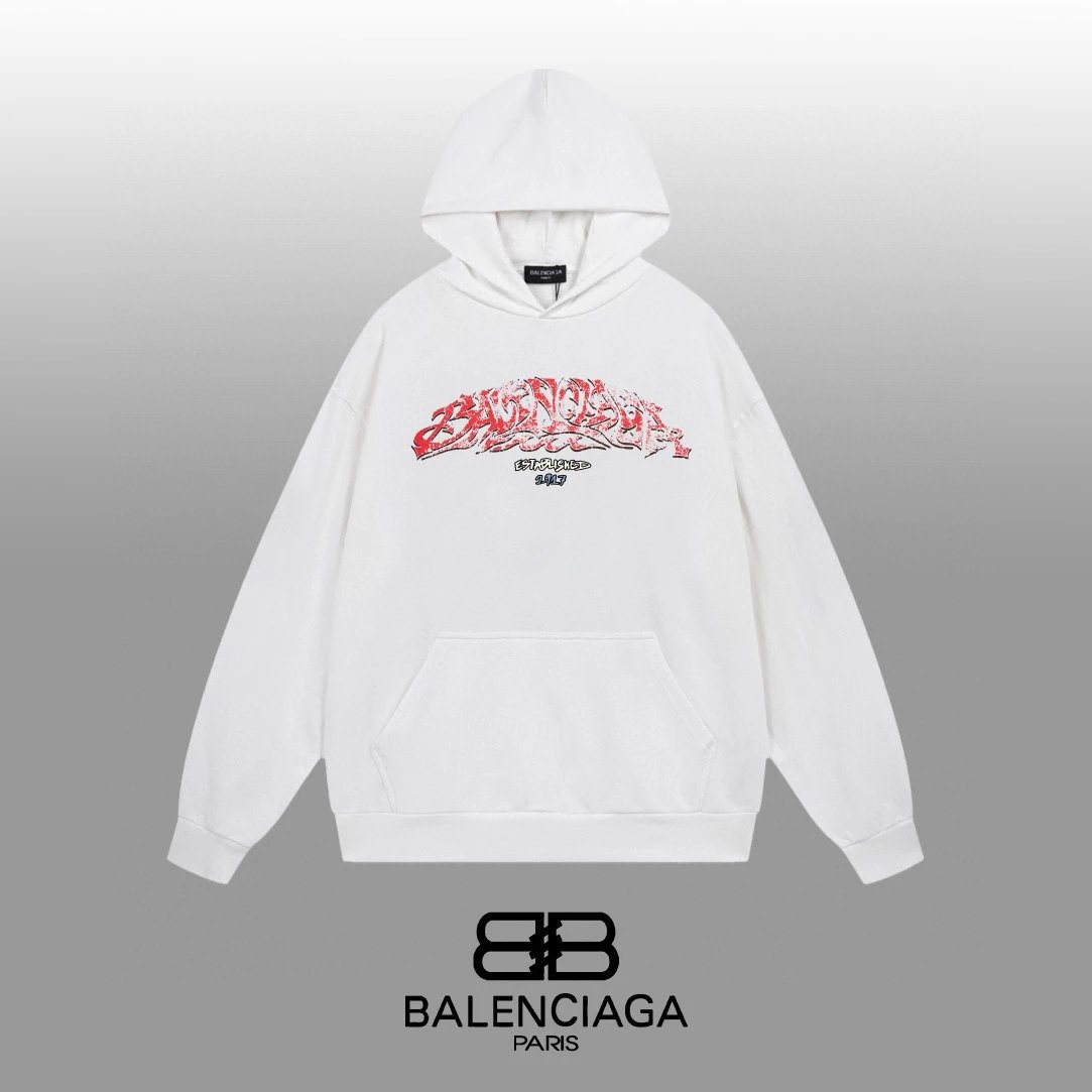 Balenciaga BB Logo Graphic Hoodie White - 8