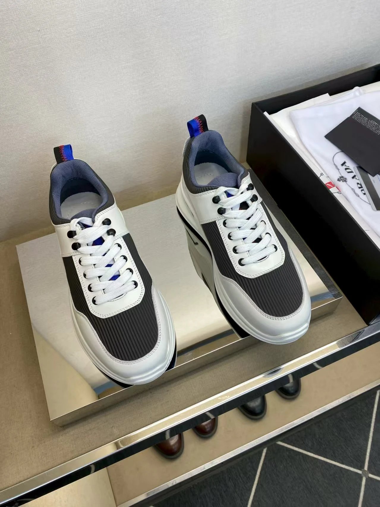 Prada Mesh Chunky Runner Sneaker White Black